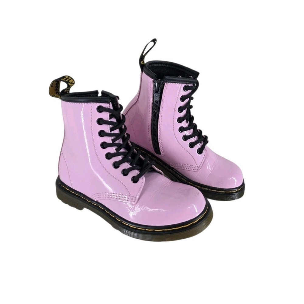 Dr Martens 1460 J Kids Girl 11 Patent Leather Boots Pink Side Zip Lace Up